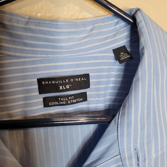 Shaquille O'Neil Shirt Mens Big Tall Button Down Blue Stripe Top Collared - Picture 3 of 9